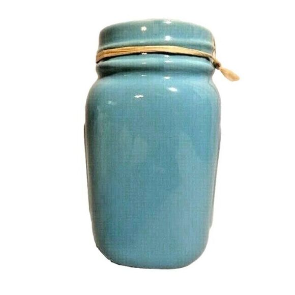 Country Mason Jar Blue Measuring Cup Utensil Holder Embellished Rooster 7 x 4-in - Picture 3 of 4